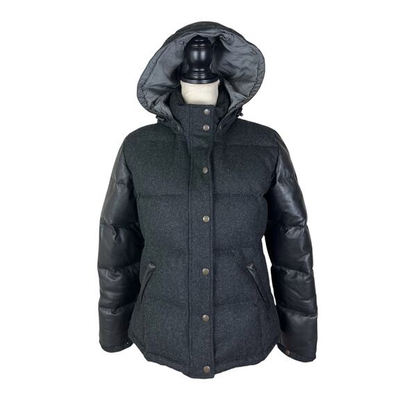 Rag & Bone Penfield Trailwear Black Wool & Leather Puffer Bomber Jacket Size 8 - Picture 2 of 10